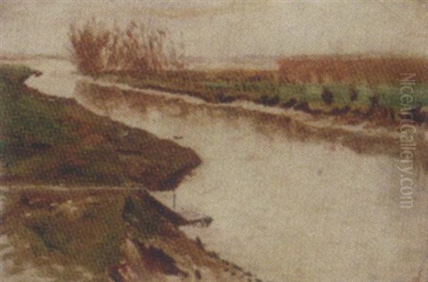 A Dutch Water Landscape Oil Painting by Dirk Nyland