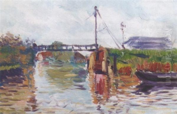A Draw-bridge Over A Canal Oil Painting by Dirk Nyland
