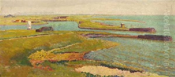 A View On A Sluice (near Hellevoetssluis?) Oil Painting by Dirk Nyland