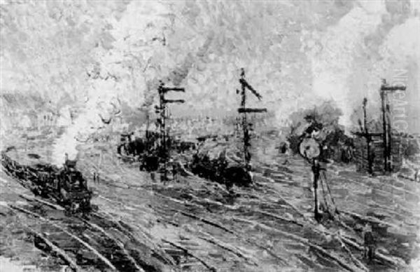 A Railway Yard Oil Painting by Dirk Nyland