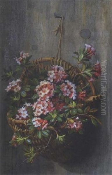 Weidenkorb Mit Alpenrosen Oil Painting by Marie Nyl-Frosch