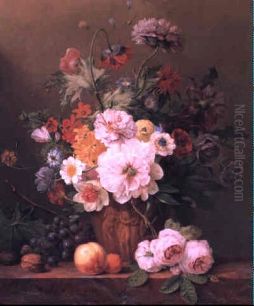 Still Life With Flowers And Fruit Oil Painting by Anthony Oberman