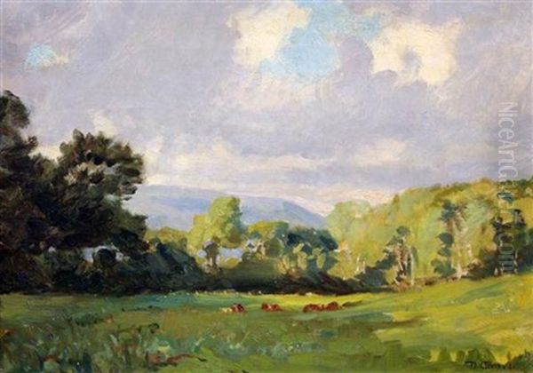 Cattle In A Landscape Oil Painting by Dermod O'Brien