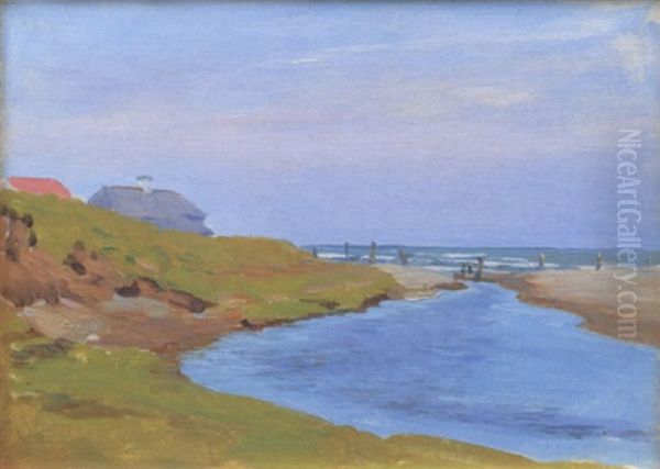 Figures On A Beach Oil Painting by Dermod O'Brien