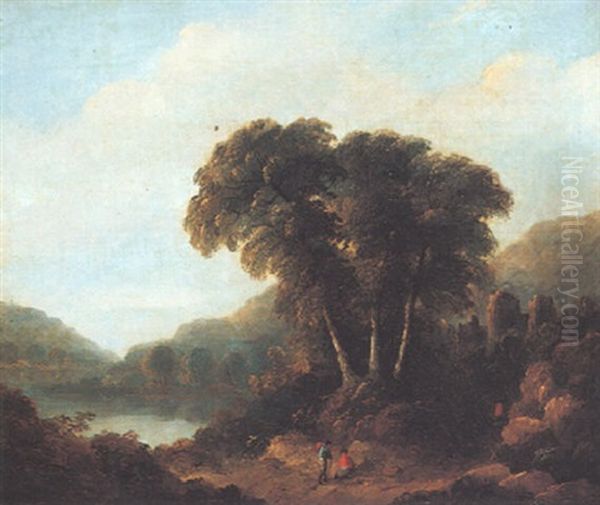 Landscape With A View Of A Lake And Ruins Oil Painting by James Arthur O'Connor