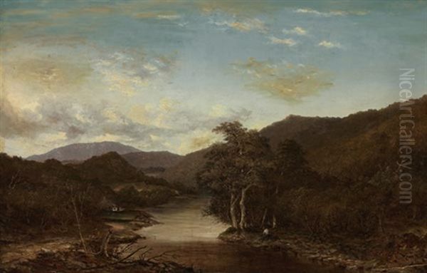 Fishing On The River Oil Painting by Walter Mason Oddie