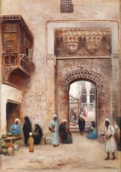Marche Aux Fruits Devant Une Maison Du Caire Oil Painting by Frans Wilhelm Odelmark