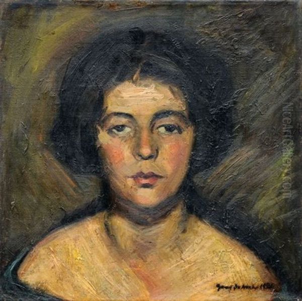 Bildnis Einer Jungen Frau En Face Oil Painting by Georg Egmont Oehme