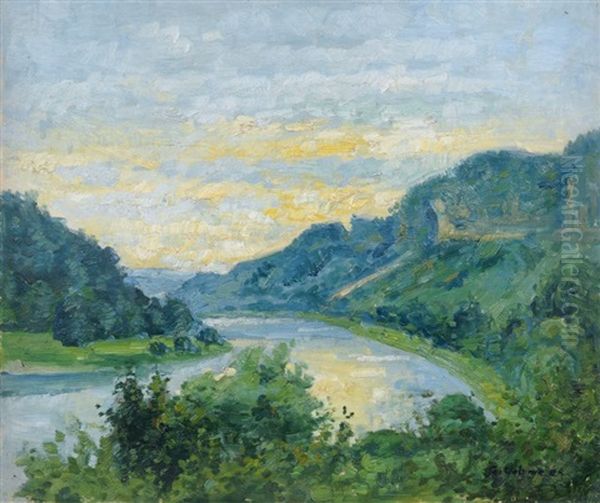 Blick Auf Elbe Bei Obervogelgesang Oil Painting by Georg Egmont Oehme