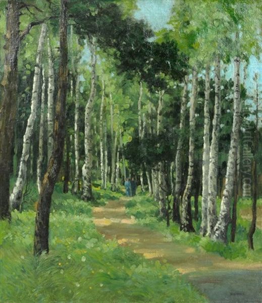 Spaziergang Im Birkenwald Oil Painting by Georg Egmont Oehme
