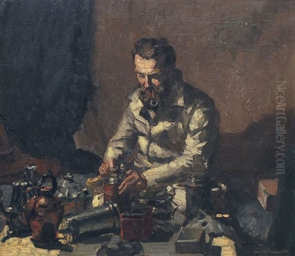 Der Zinnputzer Oil Painting by Georg Egmont Oehme