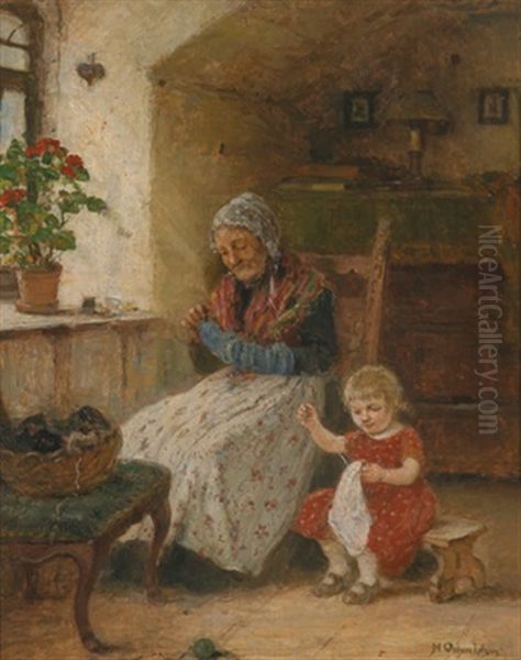 Naharbeit Oil Painting by Hugo Oehmichen