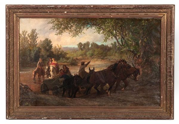 Southern River Crossing Oil Painting by Johannes Oertell