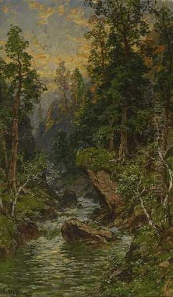 Wildbach Oil Painting by Carl August Heinrich Ferdinand Oesterley