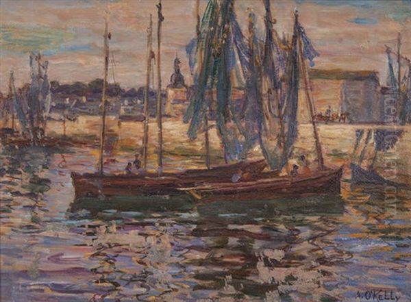 Fishing Boats At Concarneau Oil Painting by Aloysius C. O'Kelly