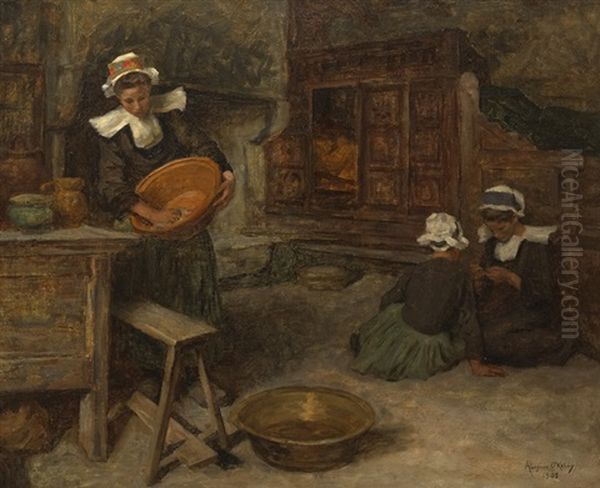 Breton Women In A Kitchen Oil Painting by Aloysius C. O'Kelly