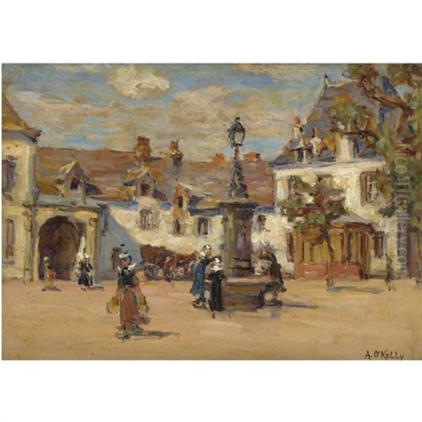 The Village Pump Oil Painting by Aloysius C. O'Kelly