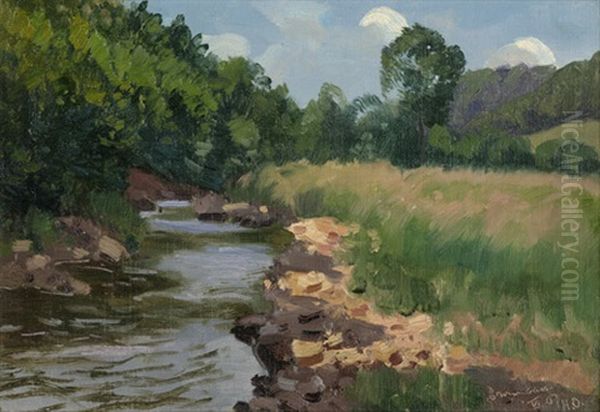 Sommertag An Einem Flusslauf Bei Bad Brambach In Sachsen Oil Painting by Hans Olde