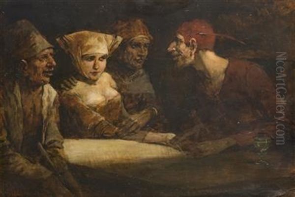 At The Chiromantist Oil Painting by Viktor Oliva