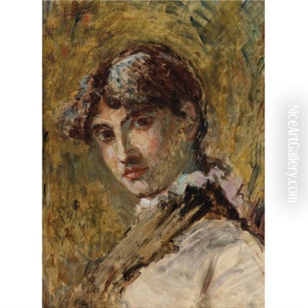Portrait Of A Lady Oil Painting by Francisco Manuel Oller y Cestero