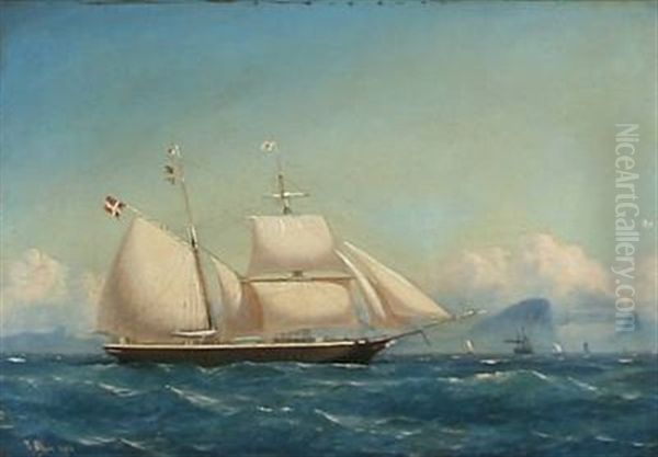 Seascape With A Danish Schooner Off The Coast Of Gibraltar Oil Painting by Carl Julius Emil Olsen