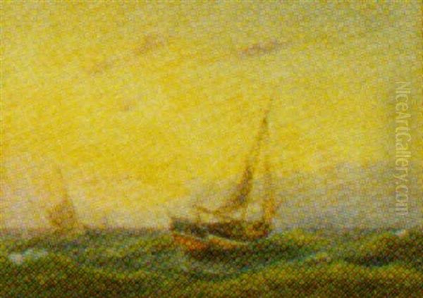 Marine Med Sejlskibe I Sundet Oil Painting by Carl Julius Emil Olsen
