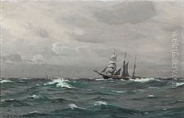 Three-masted Schooner Oil Painting by Christian Benjamin Olsen