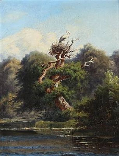 Stork In An Old Oil Painting by Peter Olsted