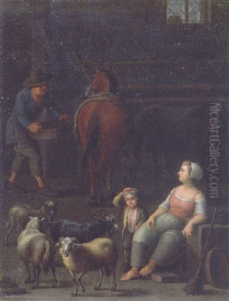 A Peasant Family In A Barn Oil Painting by Balthasar Paul Ommeganck