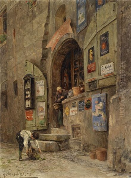 Kaufmannsladen In Hall In Tirol (marktplatz) Oil Painting by Maria Onken-Palme