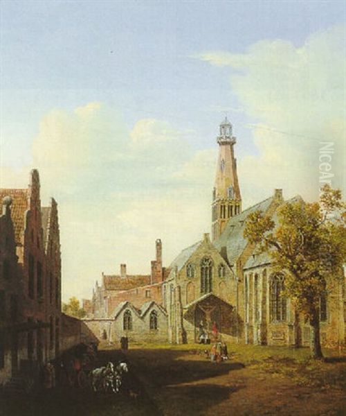 Outside The Church Oil Painting by Hendrik Van Oort