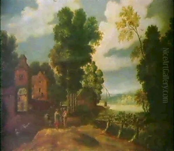Bewaldete Flusslandschaft Mit Einem Gusthof Und Rastenden   Bauern Oil Painting by Isaac Van Oosten