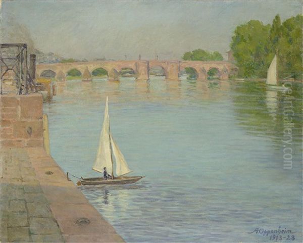 Alte Brucke Mit Segelbooten (frankfurt) Oil Painting by Alfred Nathaniel Oppenheim