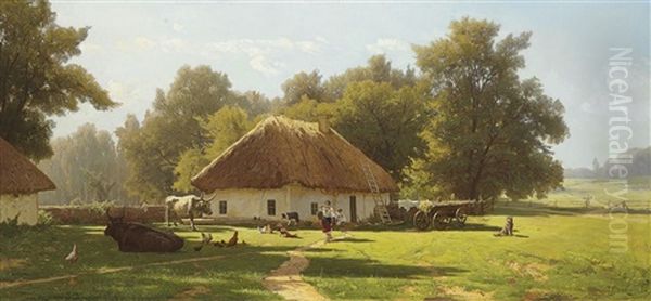A Spring Day In Ukraine Oil Painting by Vladimir Donatovitch Orlovsky