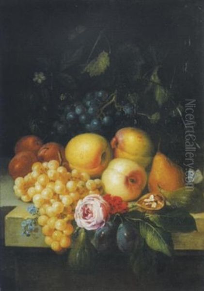 Stillleben Mit Weintrauben, Apfeln, Feigen, Und Anderen Fruchten Oil Painting by Georgius Jacobus Johannes van Os