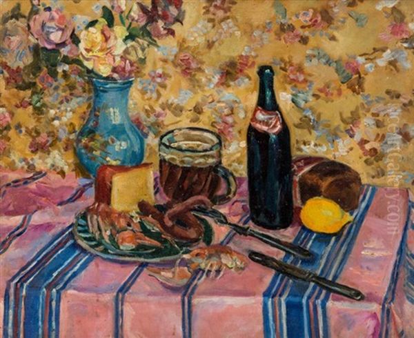 Still Life With A Beer Bottle Oil Painting by Alexandr Aleksandrovich Osmerkin
