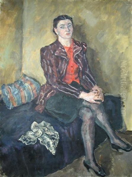 Portrait Of The Artist's Wife Nadezada Gregorilich Navrotskaya Osmerkina (1913-1996) Oil Painting by Alexandr Aleksandrovich Osmerkin
