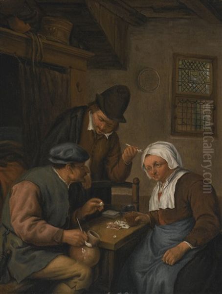 Peasants Playing Cards Oil Painting by Adriaen Jansz van Ostade