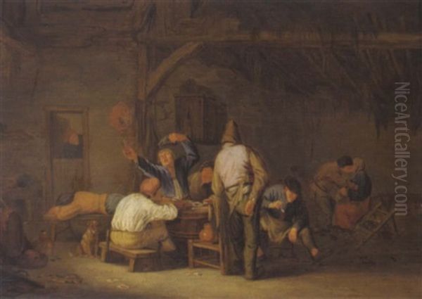 Zechende Bauern In Einer Scheune Oil Painting by Adriaen Jansz van Ostade