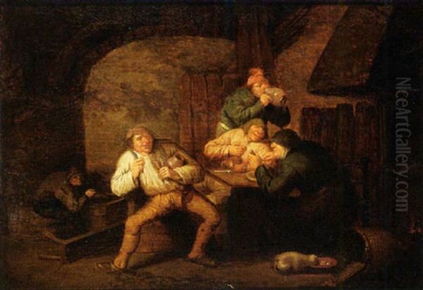 Peasants Drinking, Eating And Smoking In An Interior Oil Painting by Adriaen Jansz van Ostade