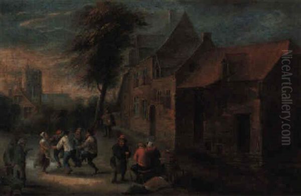 A Village Scene With Peasants Dancing In The Foreground Oil Painting by Adriaen Jansz van Ostade