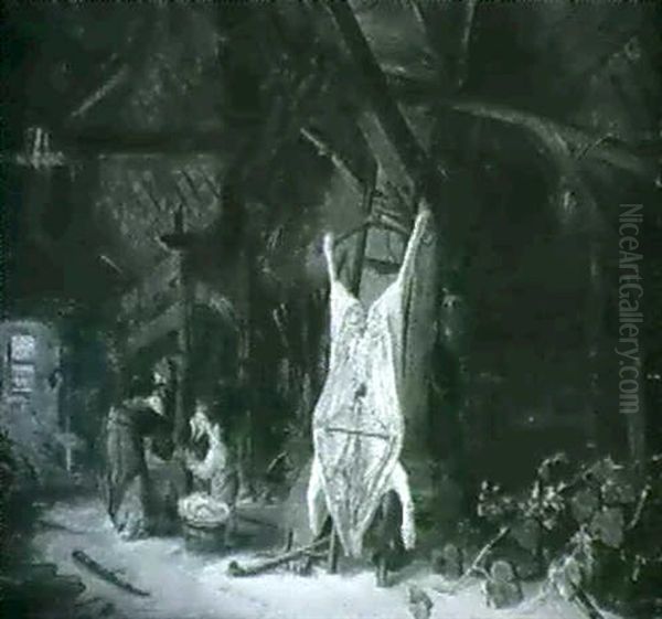Scheuneninterieur Mit Einem                                 Geschlachteten Schwein Oil Painting by Adriaen Jansz van Ostade
