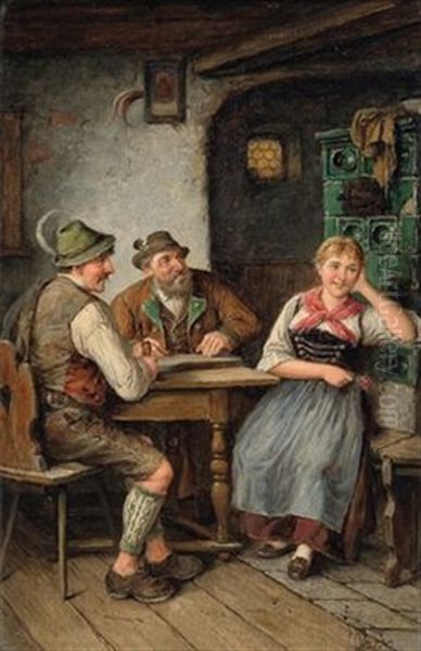 Eine Anzugliche Strophe (+ Ein Spassvogel; Pair) Oil Painting by Carl Ostersetzer
