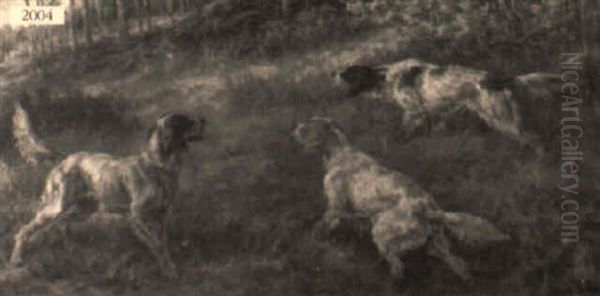 Three Spaniels In An Autumn Landscape Oil Painting by Edmund Henry Osthaus