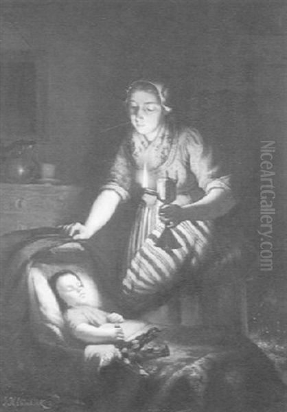 Mother And Child Oil Painting by Jacobus Hermanus Otterbeek