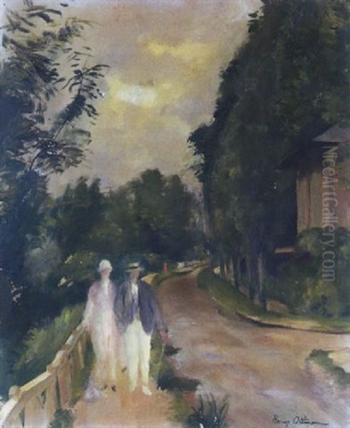 Couple Dans Un Jardin Oil Painting by Henri Ottmann