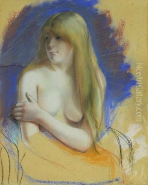  Nu Aux Cheveux Blonds  Oil Painting by Jacques-Emile Blanche