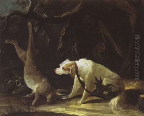 Epagneul En Laisse Devant Un Lievre Oil Painting by Jean-Baptiste Oudry
