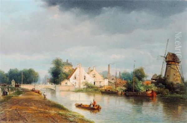 Canal En Hollande Oil Painting by Pierre Justin Ouvrie
