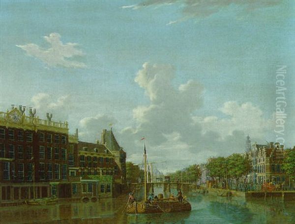 View Of The Kloveniersburgwal In Amsterdam Oil Painting by Isaac Ouwater